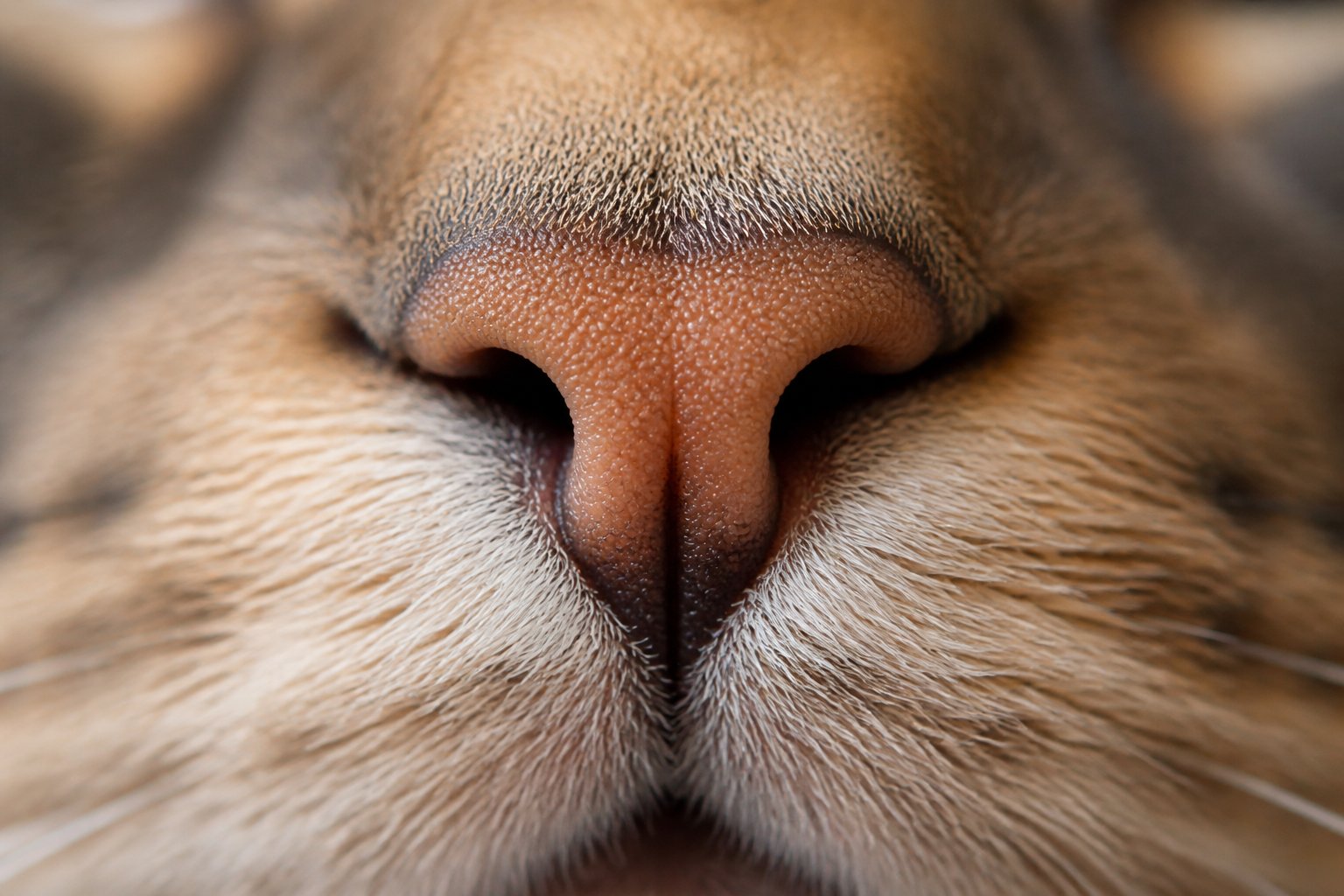 Close-up of a cat's nose showing its unique texture and pattern.