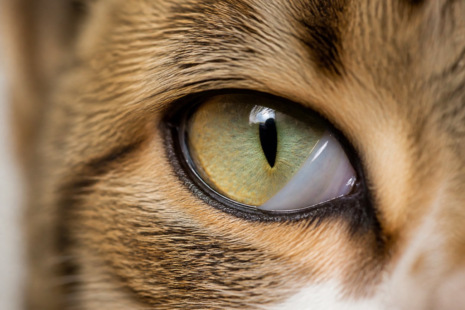 Close-up of a cat's eye showing the translucent third eyelid partially covering the eye.